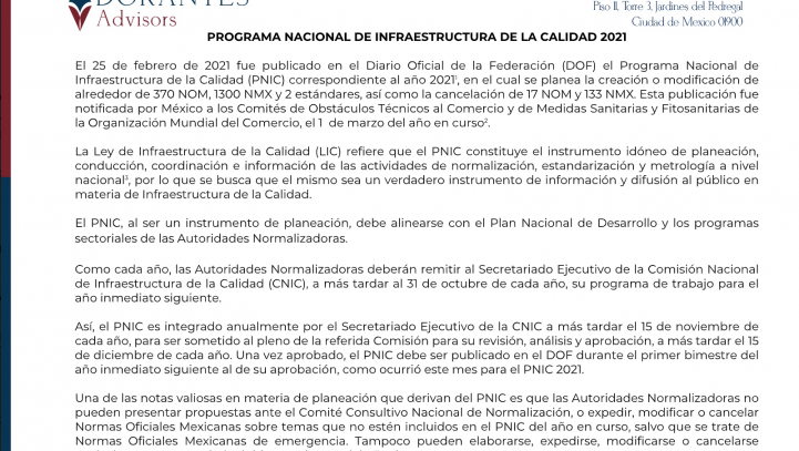 PROGRAMA NACIONAL DE INFRAESTRUCTURA DE LA CALIDAD 2021