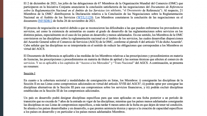INICIATIVA CONJUNTA SOBRE LA REGLAMENTACIÓN NACIONAL EN EL ÁMBITO DE LOS SERVICIOS