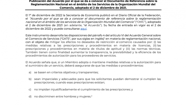 Reglamentación Nacional en el ámbito de los Servicios de la Organización Mundial del Comercio